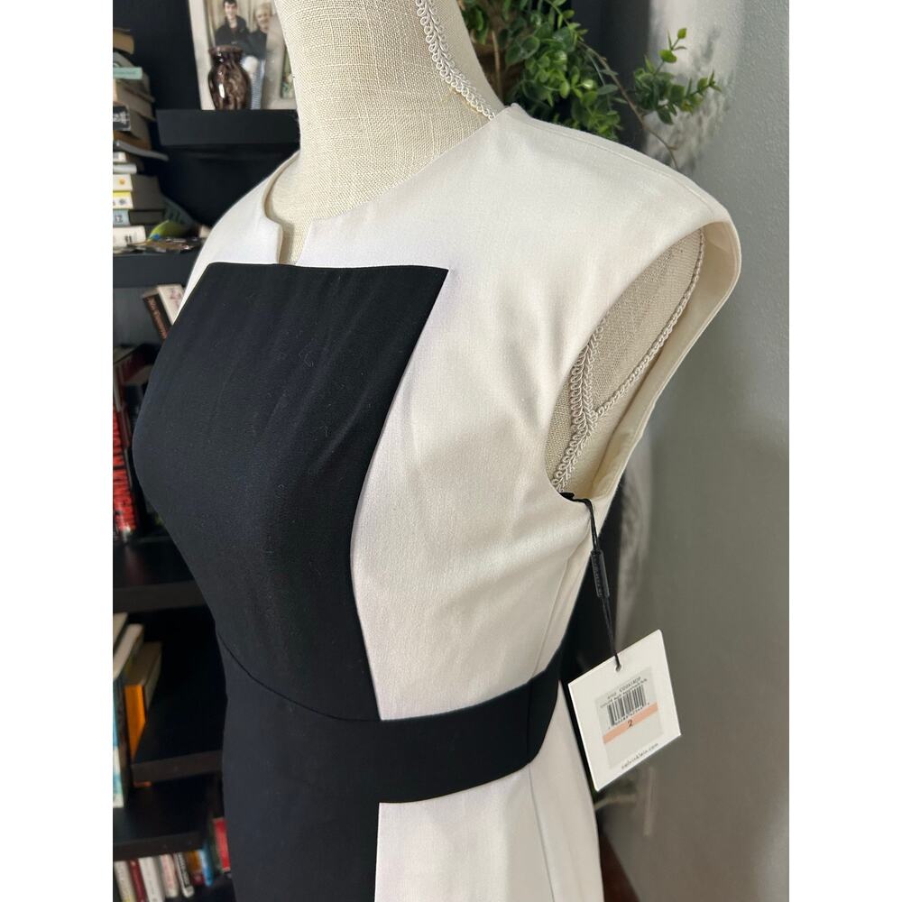 Calvin Klein 2 Black White Colorblock Sleeveless Sheath Dress Career NWT - Picture 2 of 11